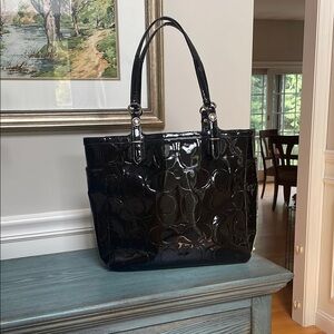 Elegant Black Patent Leather Tote Bag